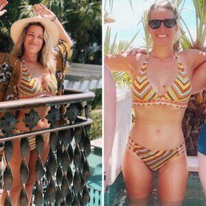 Lucky Brand Boho Striped Crochet Bikini Medium